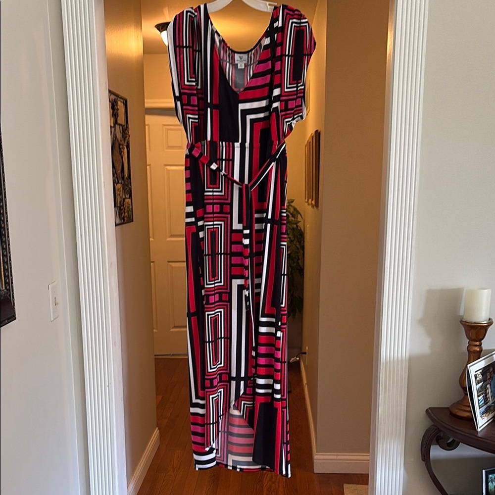 Worthington Red and Black Sleeveless V-Neck Maxi Dress